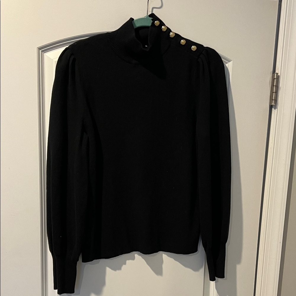 Lauren Ralph Lauren Black Sweater with Gold Button Accents Puff Sleeve XXL